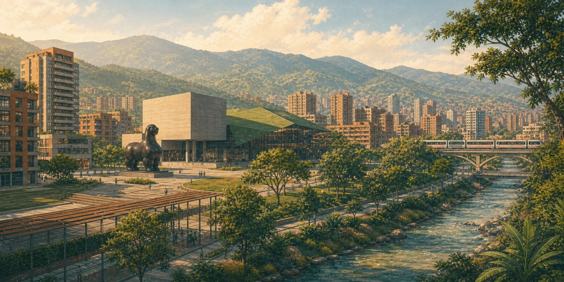 Editorial illustration for Ciudad del Río, Medellín: Modern, Central and Compact