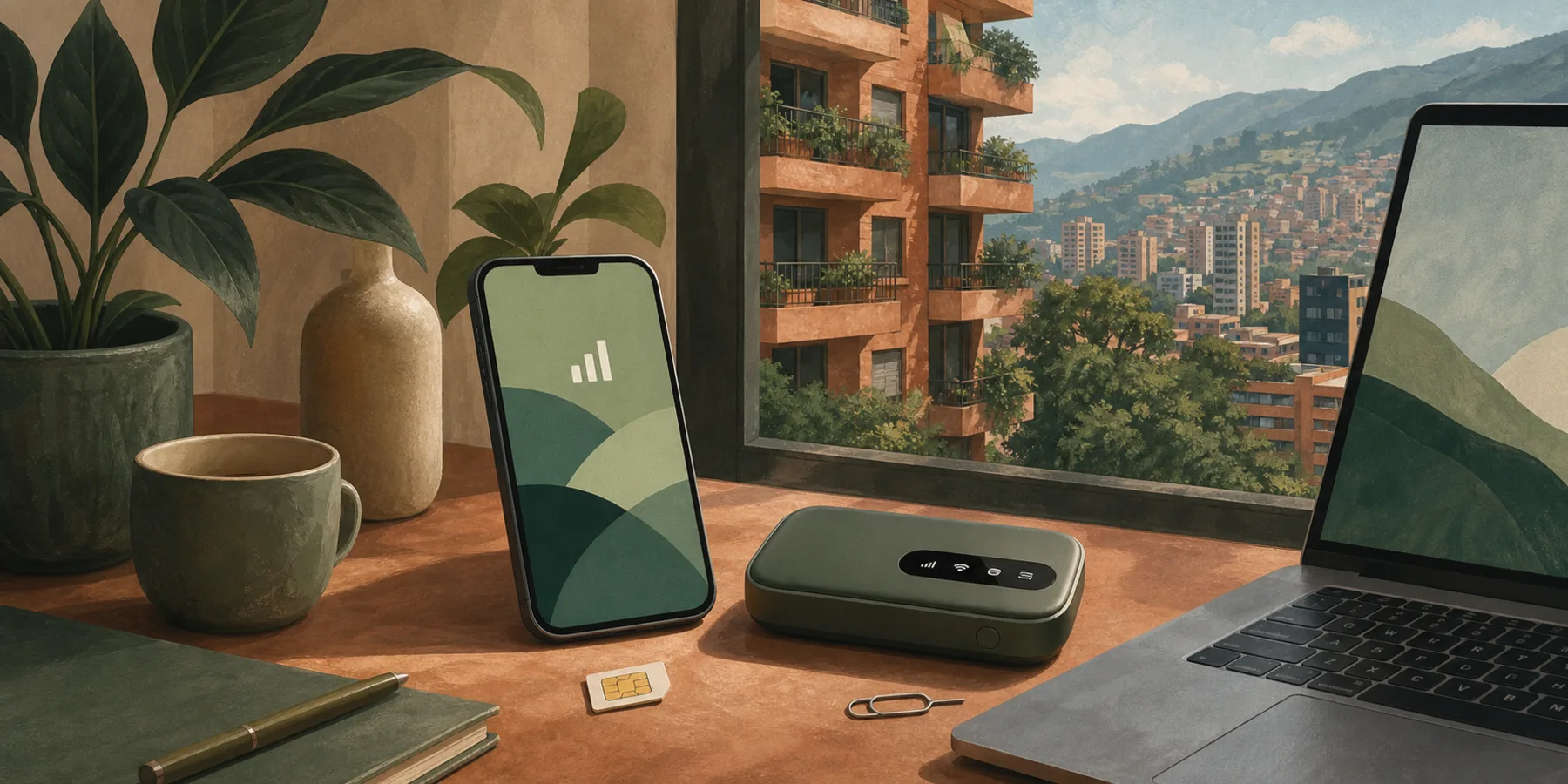 Editorial illustration for Internet, SIM and eSIM Guide for Colombia