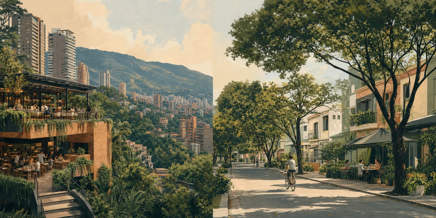 Editorial illustration for El Poblado vs. Laureles: Which Medellín Base Fits?
