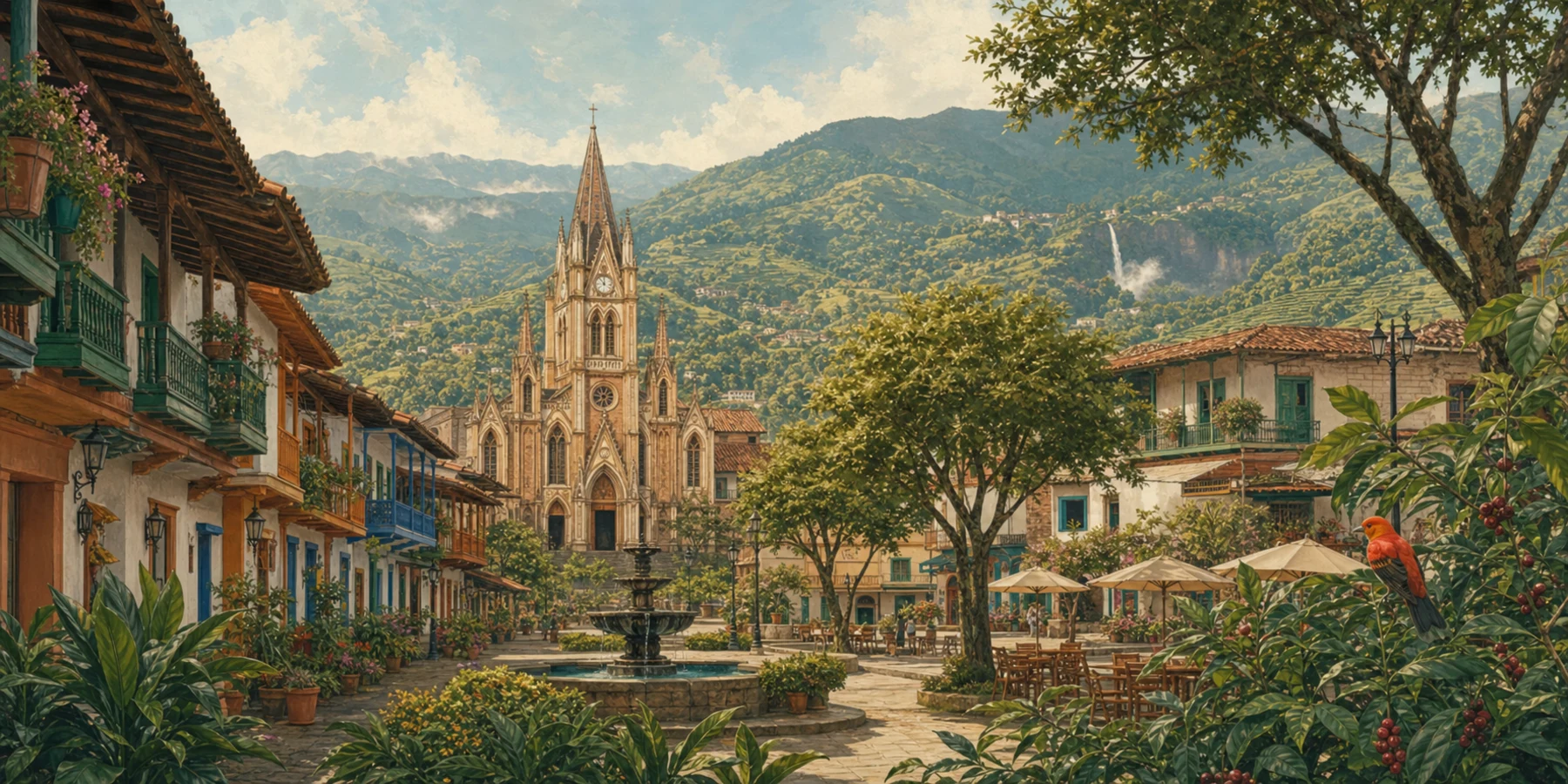 Editorial illustration for Jardín: A Classic Antioquian Coffee Town