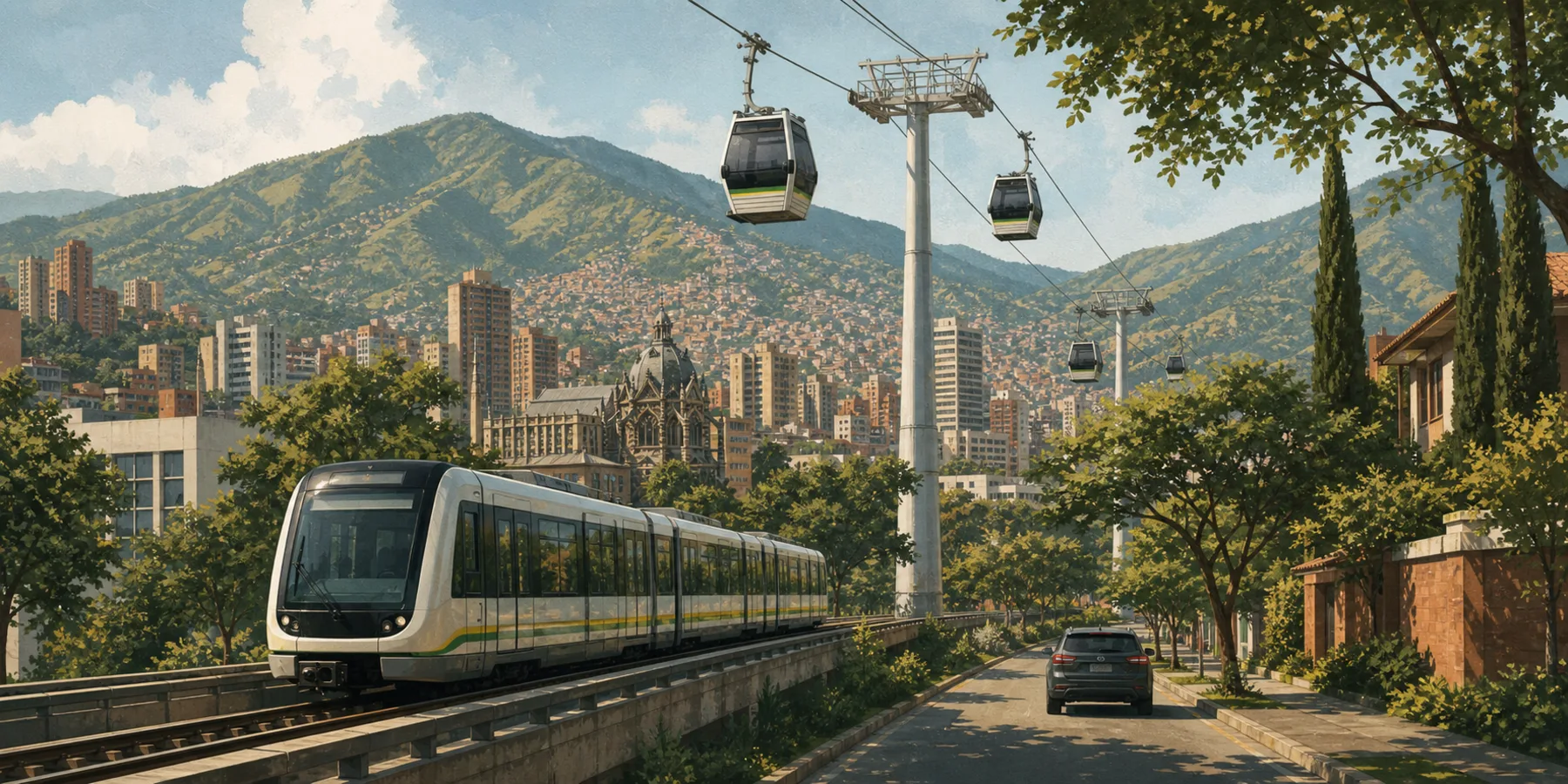 Editorial illustration for Medellín Metro, Ride Apps and Private Drivers