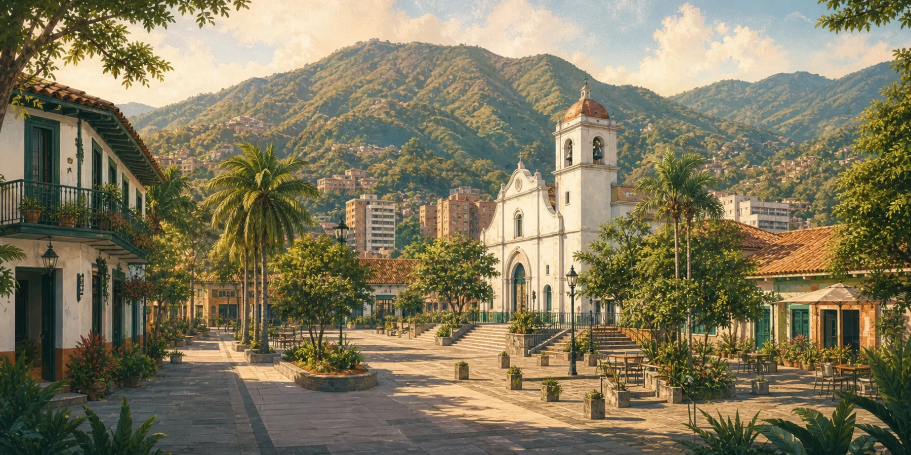 Editorial illustration for Sabaneta: Small-Town Square Life South of Medellín